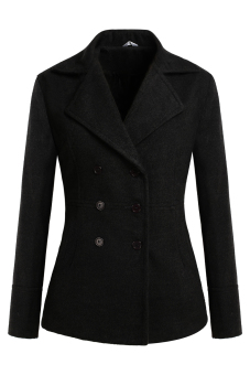 Sunwonder Meaneor Winter Women Casual Lapel Long Sleeve Double-breasted Wool Blend Coat Outwear (Black)  