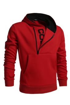Sunwonder Mens Slim Fit Hooded Sweatshirt Plain Long Sleeve Coat Double Zipper Hoodie (Red) - intl  
