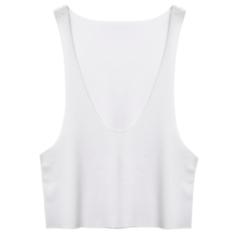 Sunwonder New Fashion Women Ladies Deep Sleeveless Tank Tops Side Open Loose Basic Beach Tops (White) (Intl) - intl  
