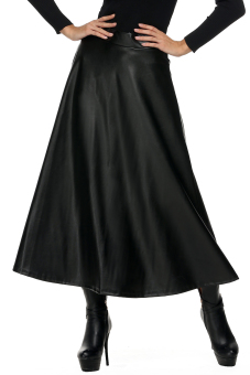Sunwonder Zeagoo Women Fashion Faux Leather High Waist Pleated Swing Maxi Skirt (Black) (Intl)  