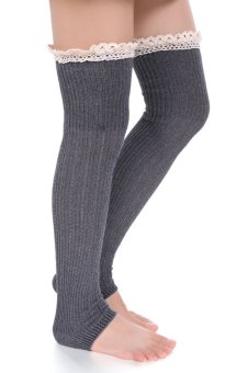 Sunwonder Zeogoo Women Crochet Lace Trim Knit Long Leg Warmers Knee High Boot Socks (Grey)  