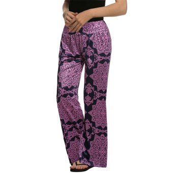 SuperCart ACEVOG Women Casual Wide Leg Elastic Waist Print Stretch Long Trouser Pants ( Purple ) - intl  