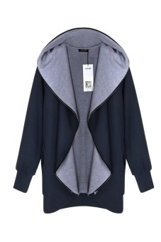 SuperCart ACEVOG Women Fashion Casual Hooded Cotton Blend Pure Color Zipper Closure Thick Sports Coat Sweatshirt ( Navy Blue )   