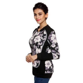 SuperCart Finejo Cool Stylish Ladies Women Floral Patchwork Full Zipper Spring Autumn Jacket  