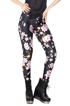 SuperCart Floral Printed High Waist Skinny Leggings (Black)  