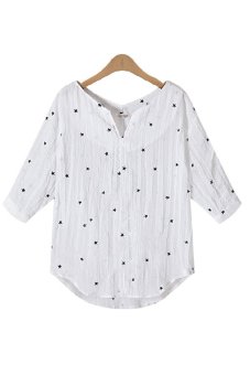 SuperCart Ladies Women Casual V-Neck Summer Tops Short Sleeve Loose Blouse (White)   