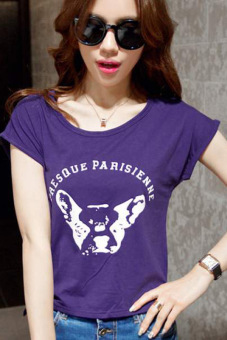 SuperCart Lady Women's Fashion Short Sleeve O-Neck Casual Loose Letter Print Graphic Tees T-Shirt Tops (Purple) (Intl) - Intl  