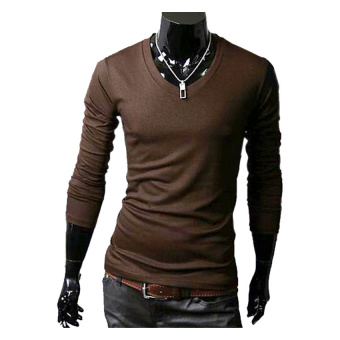 SuperCart Long Sleeve Men Slim T-shirts ( Coffee )   