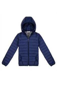 SuperCart Meaneor Stylish Ladies Women Casual Solid Padded Coat Down Jacket Hoodie Zipper Pocket Outerwear ( Navy Blue )   