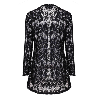 SuperCart Meaneor Women Casual Lace Crochet Long Sleeve Open Front Long Cardigan Tops(Black) - intl  