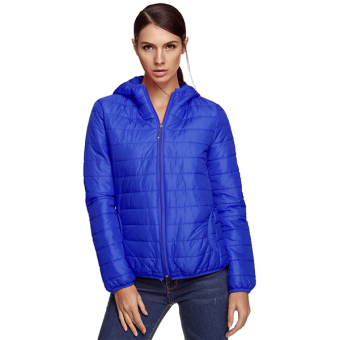 SuperCart Meaneor Women Casual Solid Padded Coat Down Jacket Hoodie Outerwear (Blue) - intl  
