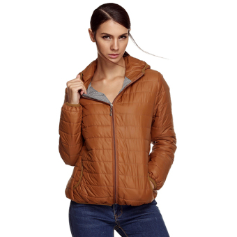SuperCart Meaneor Women Casual Solid Padded Coat Down Jacket Hoodie Outerwear (Coffee) - intl  