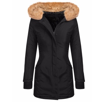 Supercart New Fashion Women Casual Solid Long Sleeve Synthetic Fur Hood Winter Down Coat(Black) - intl  