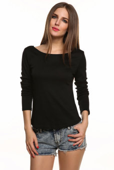 SuperCart Sexy Ladies Sexy Long Sleeve Leopard Backless Lace Decor Slim Casual Tops Blouse (Black)   