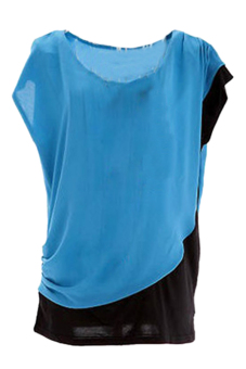 SuperCart Summer Patchwork O-Neck T-Shirt (Blue)   