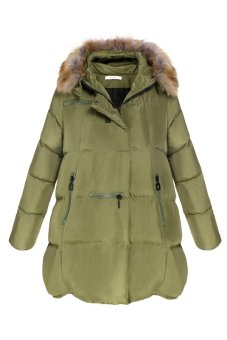 SuperCart Winter Women Coat Fur Collar Hooded Cotton Long Sleeve Jacket Coat Parka Outwear ( Amy Green )    