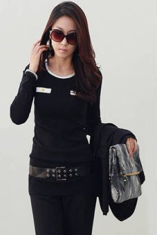 SuperCart Women Casual Long Sleeve T-shirt Slim Tops ( Black )   