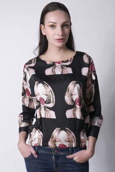 SuperCart Women Elegant Floral Print Blouse O-neck 3/4 Sleeve Tops Casual Shirt OL (Black) (Intl) - Intl  