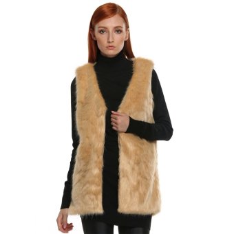 SuperCart Women FINEJO Women Faux Fur Vest Jacket Mid-long Outwear Waistcoat (Brown) - Intl  