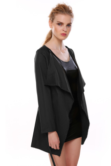 SuperCart Women Ladies Design Belted Long Sleeve Coat Jacket ( Black )   