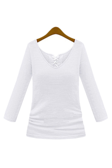 SuperCart Women V-Neck Slim Fit Stretch Long Sleeve Casual T-shirt Tops Blouse (White)   