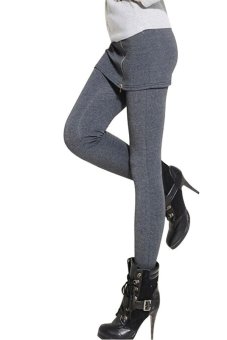 SuperCart Women's Casual Leggings Pants With Zipper Skirt Solid Plain Culottes(Dark Grey)  