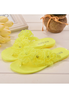 SuperCart Women's Casual Summer Floral Beach Flat Flip Flop Sandals Slippers Shoes Yellow   