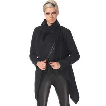 Supercart Women's Korean Casual Long Sleeve Asymmetry Thick Warm Outwear Long Cardigan Coat Jacket Trench ( Black )    