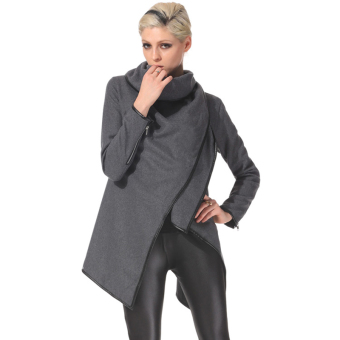 Supercart Women's Korean Casual Long Sleeve Asymmetry Thick Warm Outwear Long Cardigan Coat Jacket Trench ( Grey )  