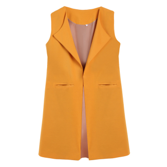 SuperCart Women's Plain Sleeveless Open Front Solid Long Waistcoat Vest Coat Blazer  