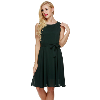 SuperCart Zeagoo Women Casual Sleeveless A-line Pleated Dress (Dark Green) - intl  