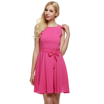 SuperCart Zeagoo Women Casual Sleeveless A-line Pleated Dress (Rose Red) - intl  