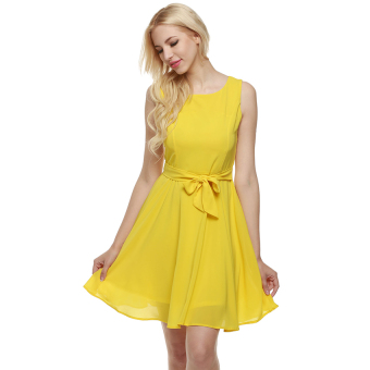 SuperCart Zeagoo Women Casual Sleeveless A-line Pleated Dress (Yellow) - intl  