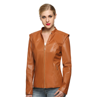 Supercart Zeagoo Women Cool Synthetic Leather Zipper Pocket Jacket Coat Outwear Top ( Brown )  