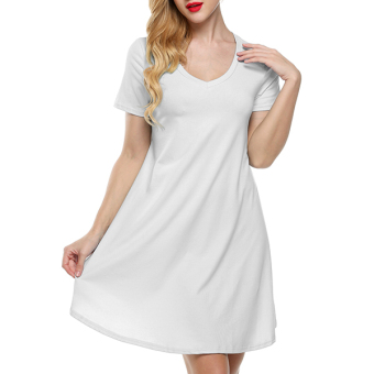 Supercart Zeagoo Women Short Sleeve V-Neck Casual Loose Fit Mini Tunic Dress ( White ) - intl  