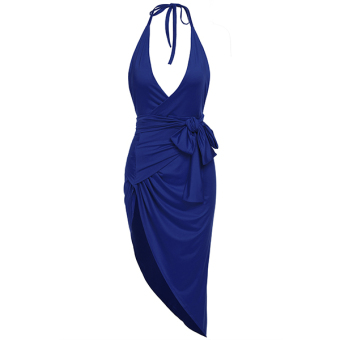 Supercart Zeagoo Women Spaghetti Strap Side High Slit Bandage Asymmetrical Bodycon Dress ( Blue ) - intl  