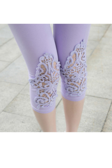 Sweet Foot Mouth Lace Large Size Korean High Elastic Leggings Solid Color Pencil Pants Loose Thin Women's Pants Fashion Trend 2016 Hot Sale ( Purple ) - intl  