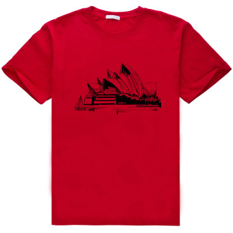 Sydney Opera House Drawings In Ink Cotton Soft Men Short Sleeve T-Shirt (Red)   