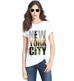 Sz Graphics New York City T Shirt Wanita Kaos Slub Wanita-Putih  