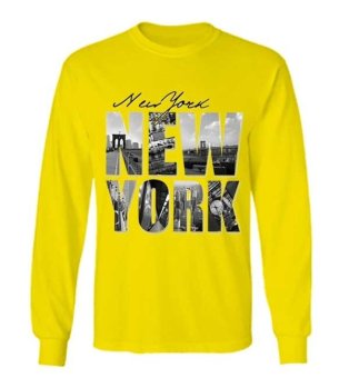 Sz Graphics New York T Shirt Long Sleeve Pria Kaos Lengan Panjang Pria T Shirt Pria Kaos Pria T Shirt Fashion-Kuning  