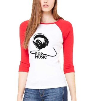 Sz Graphics Pop Music T Shirt Raglan 3/4 Wanita Kaos Raglan 3/4 Wanita T Shirt Wanita Kaos Wanita-Merah Putih  