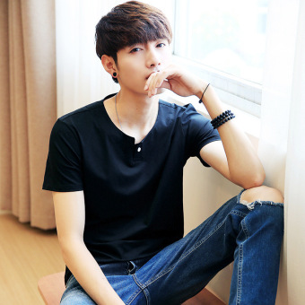 T-Shirts Pure Cotton & Color Korea Style Short Sleeves for Boys & Men,Black - Intl  