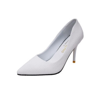 Tauntte 2017 New 9.5cm Super High Formal Thin Heel Pumps Women Litchi Pattern Shallow Pointed Shoes (White) - intl  