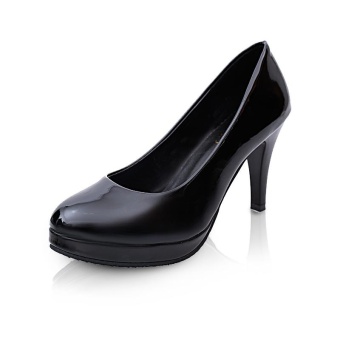 Tauntte 9cm Black Women Formal Thin Heels Pumps Shallow Round Toe Super High Heels OL Office Shoes With Platform For Lady (Matte Black) - intl  
