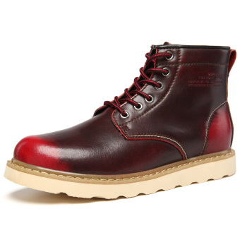 Tauntte Cow Leather Fashion Ankle Boots Men European Work Boots (Red) - intl  
