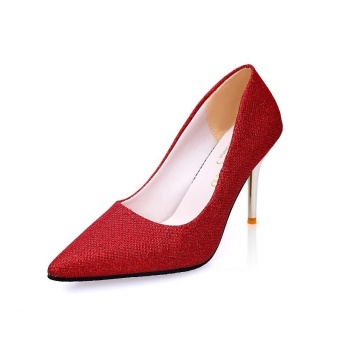 Tauntte Four Season 2017 New Pointed High Heel Formal Wedding Shoes Women Bling Shallow Office Lady Thin Heels Pumps (Red) - intl  