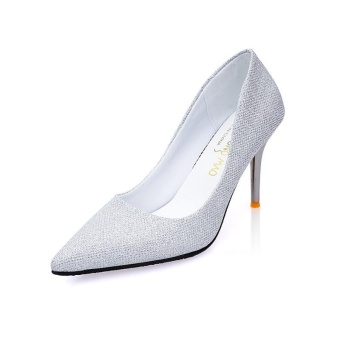 Tauntte Four Season 2017 New Pointed High Heel Formal Wedding Shoes Women Bling Shallow Office Lady Thin Heels Pumps (Silver) - intl  