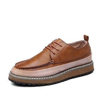 Tauntte Four Season Fashion Retro Casual Leather Shoes Korean Breathable Men Shoes (Brown) - intl  