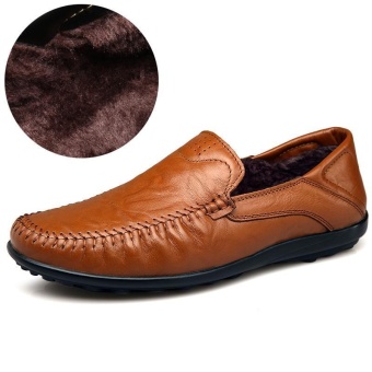 Tauntte Genuine Leather Men Shoes Keep Warm Cow Leather Loafers Fashion Casual Shoes Plus Size With Fur Black) - intl  