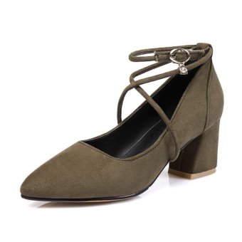 Tauntte New Fashion Ladies High Heel Shallow Pump Cross-tied Pointed Toe Flock Casual Shoes For Women (Army Green) - intl  